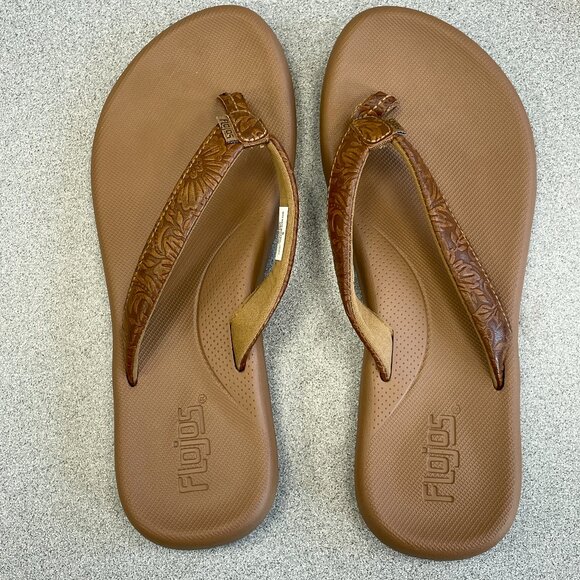NWOT Flojos Women's Size 8 Flip Flops Brown Sandals - Picture 1 of 4